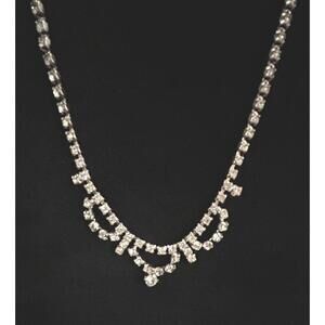 Rhinestone Collar Necklace Silver Tone 14” Costume